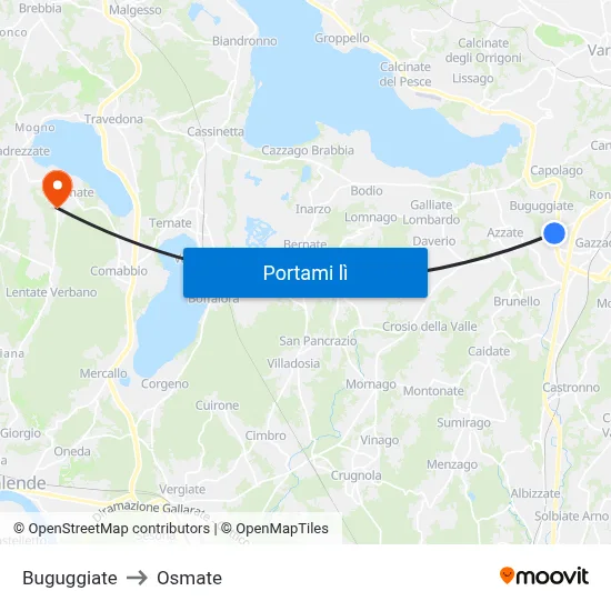 Buguggiate to Osmate map