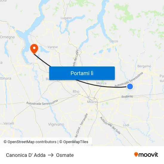 Canonica D' Adda to Osmate map