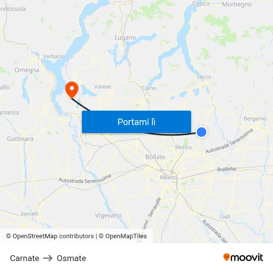 Carnate to Osmate map