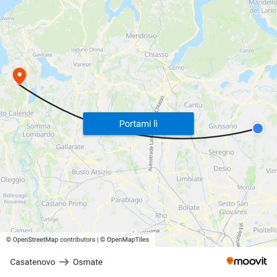 Casatenovo to Osmate map