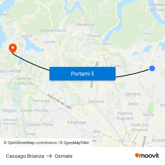 Cassago Brianza to Osmate map