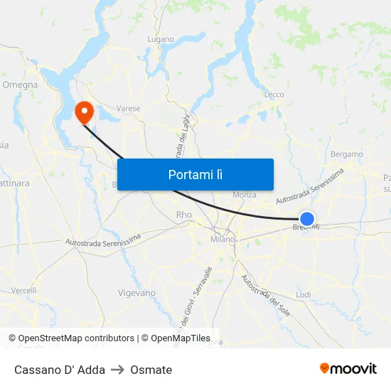 Cassano D' Adda to Osmate map