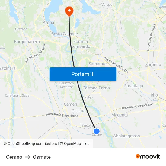 Cerano to Osmate map