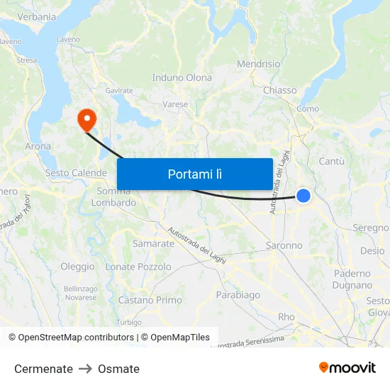 Cermenate to Osmate map
