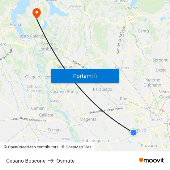 Cesano Boscone to Osmate map