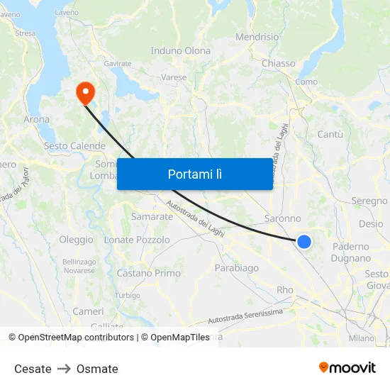 Cesate to Osmate map