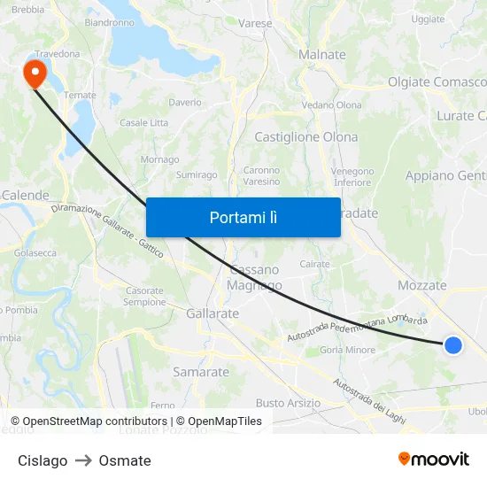 Cislago to Osmate map