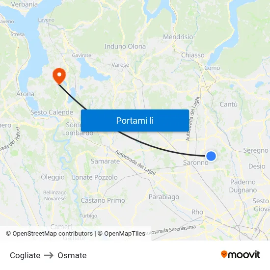 Cogliate to Osmate map