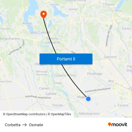 Corbetta to Osmate map