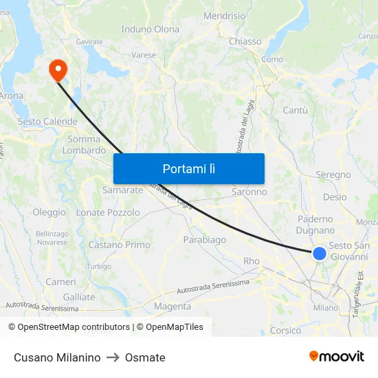 Cusano Milanino to Osmate map
