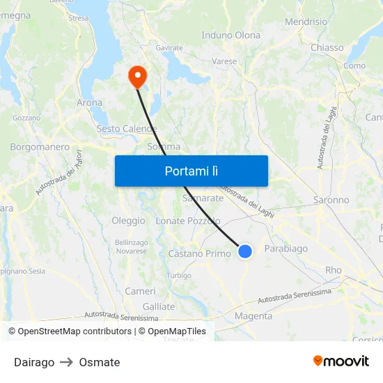Dairago to Osmate map