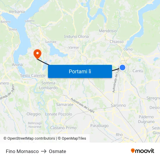 Fino Mornasco to Osmate map