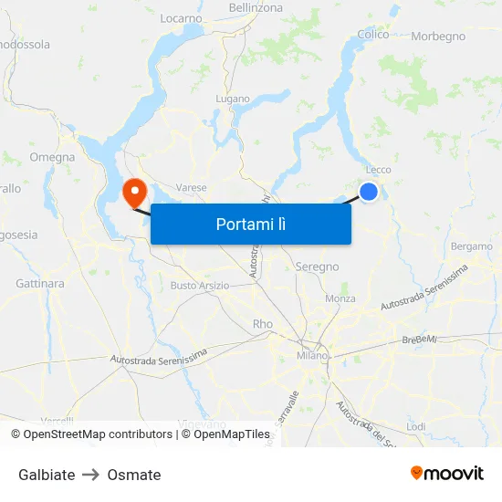 Galbiate to Osmate map
