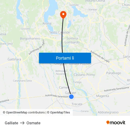 Galliate to Osmate map