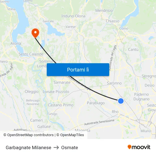 Garbagnate Milanese to Osmate map
