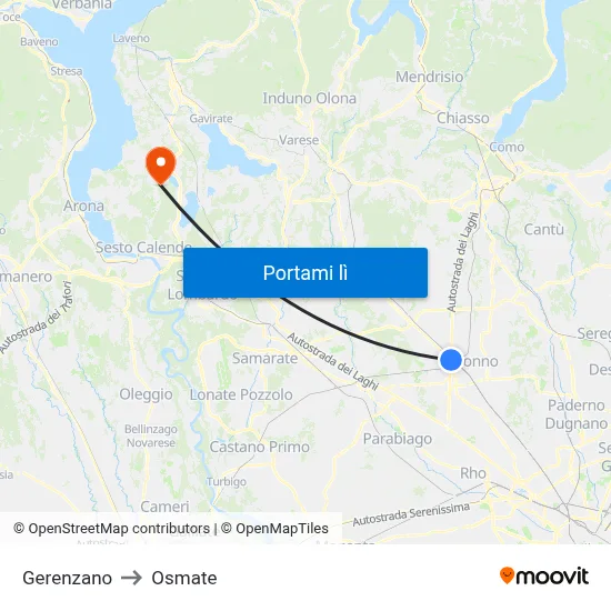 Gerenzano to Osmate map