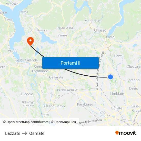 Lazzate to Osmate map