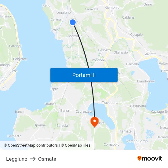 Leggiuno to Osmate map
