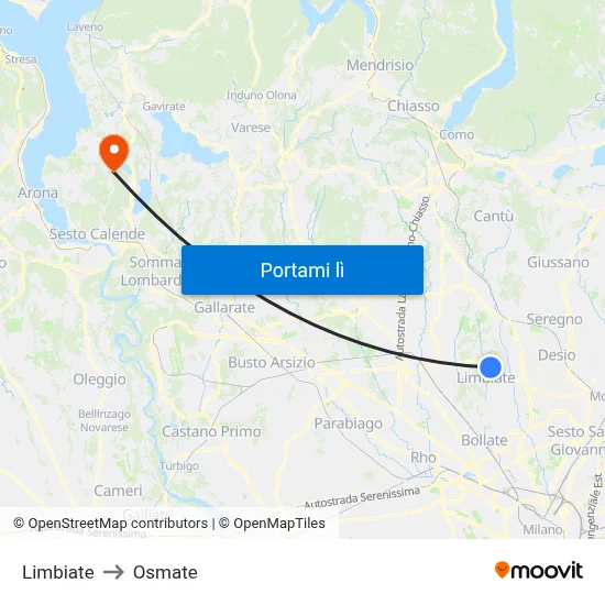 Limbiate to Osmate map