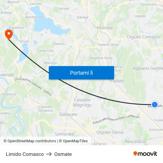 Limido Comasco to Osmate map