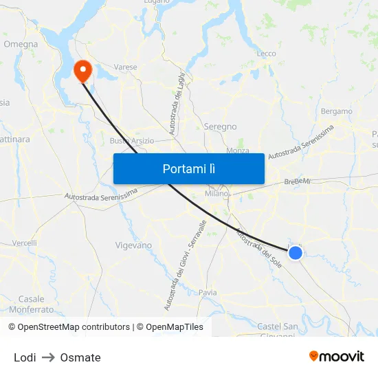 Lodi to Osmate map