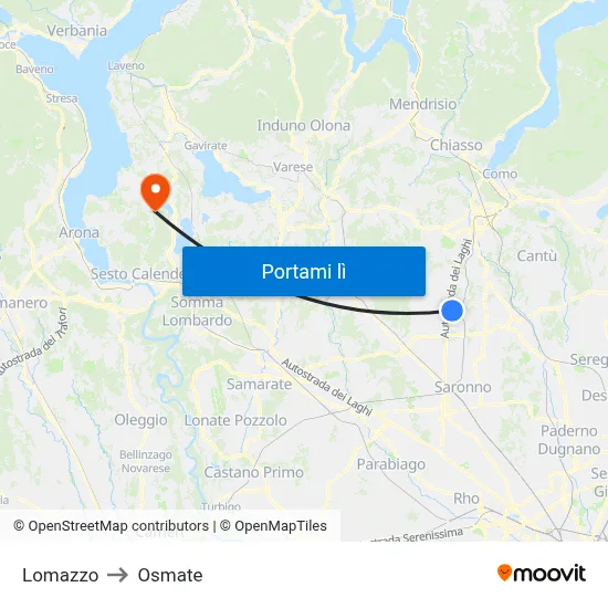 Lomazzo to Osmate map