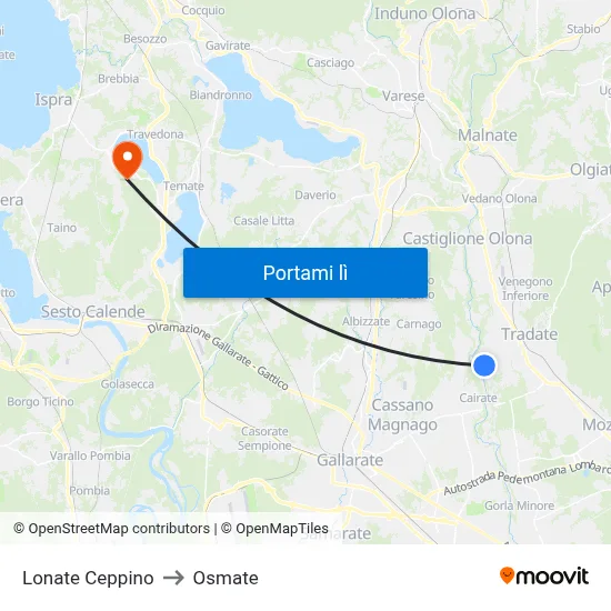 Lonate Ceppino to Osmate map