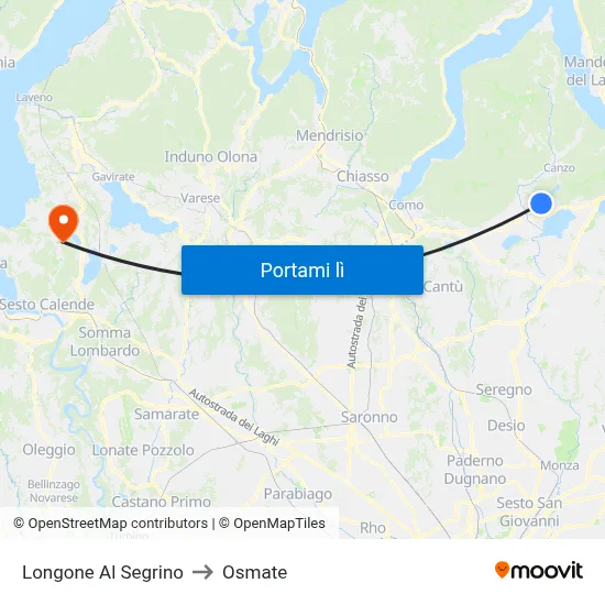 Longone Al Segrino to Osmate map