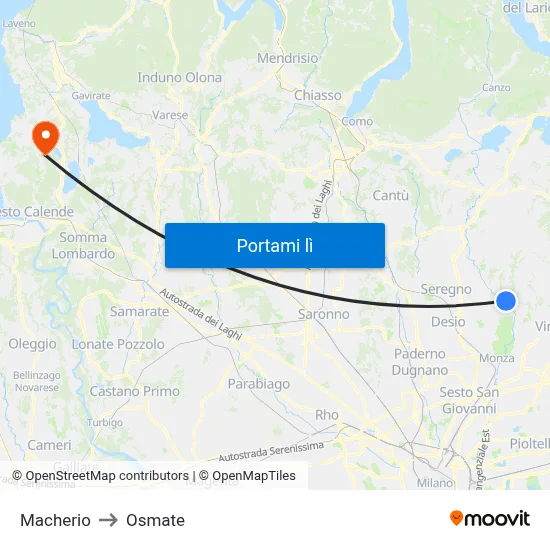 Macherio to Osmate map