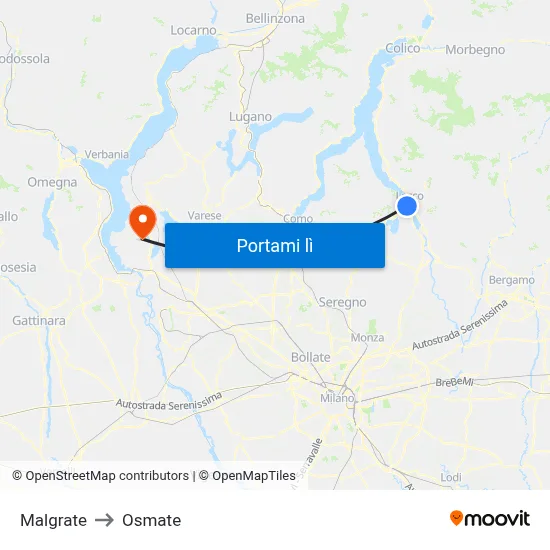 Malgrate to Osmate map