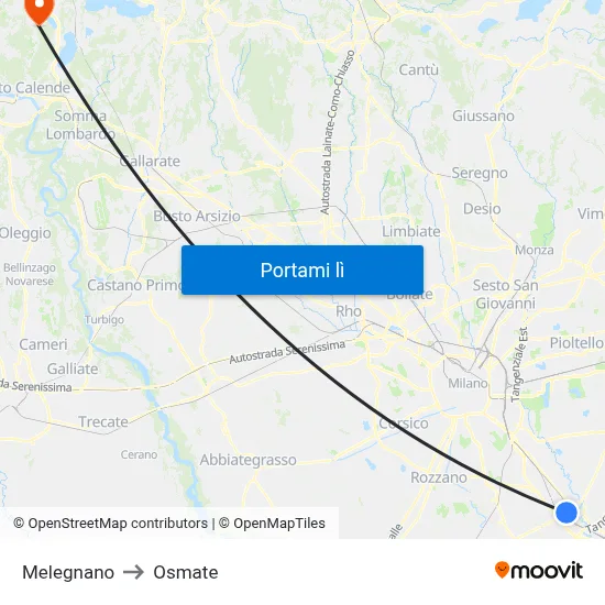 Melegnano to Osmate map