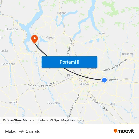 Melzo to Osmate map