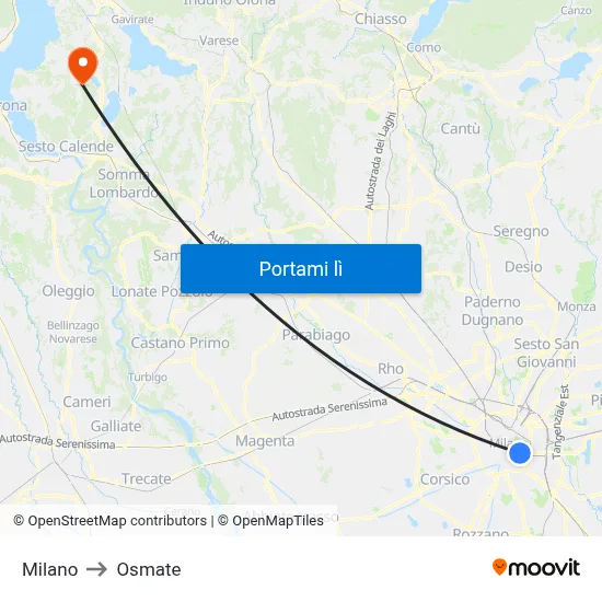 Milano to Osmate map