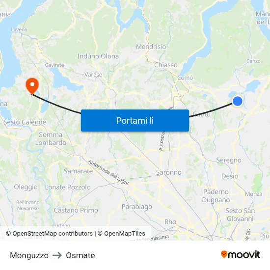 Monguzzo to Osmate map