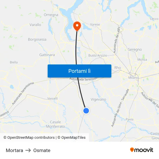 Mortara to Osmate map