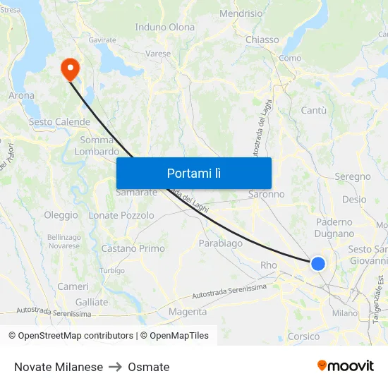 Novate Milanese to Osmate map