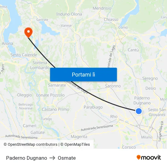 Paderno Dugnano to Osmate map