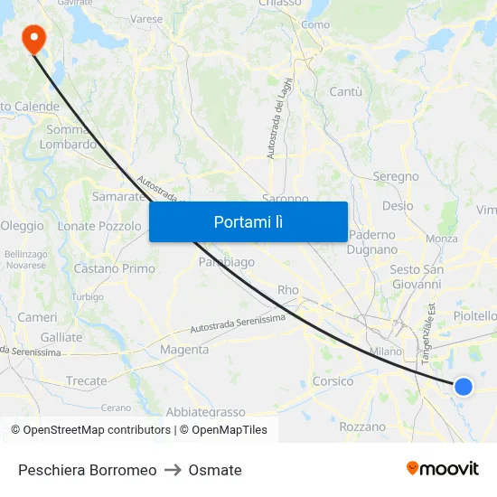 Peschiera Borromeo to Osmate map