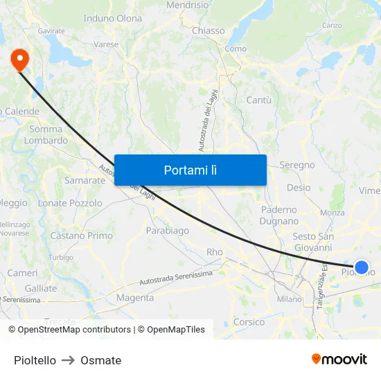 Pioltello to Osmate map