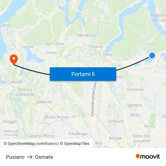 Pusiano to Osmate map