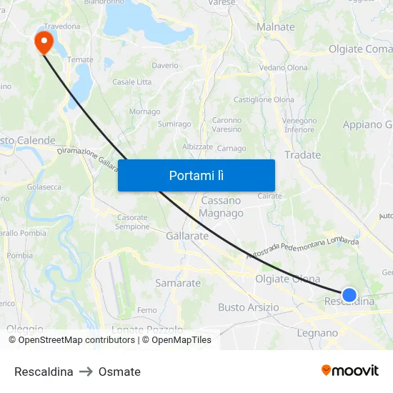 Rescaldina to Osmate map
