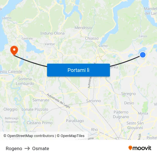 Rogeno to Osmate map