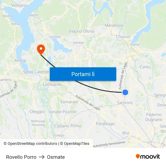 Rovello Porro to Osmate map