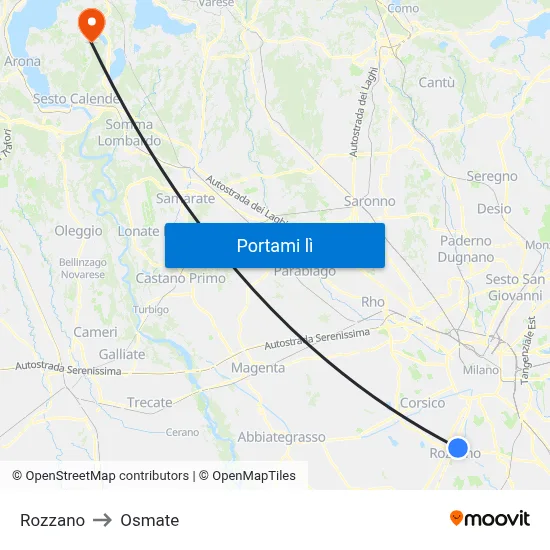Rozzano to Osmate map