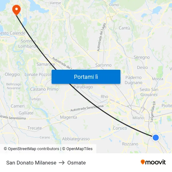 San Donato Milanese to Osmate map