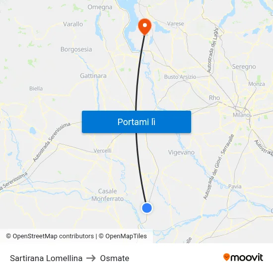 Sartirana Lomellina to Osmate map