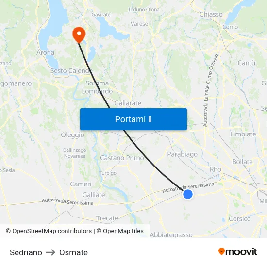 Sedriano to Osmate map