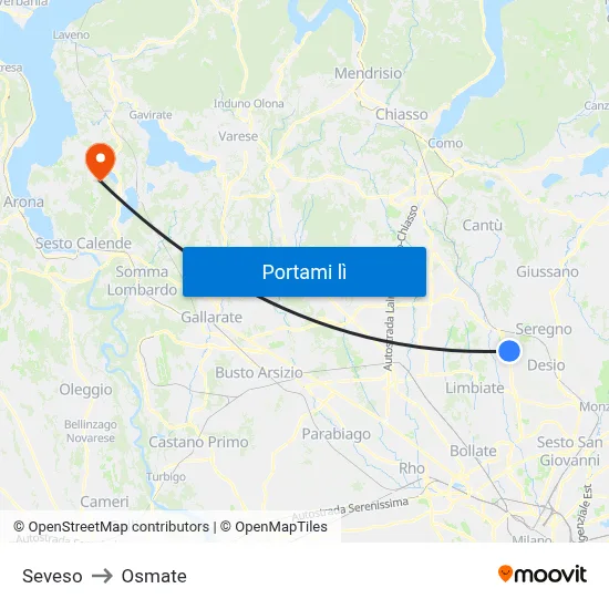 Seveso to Osmate map