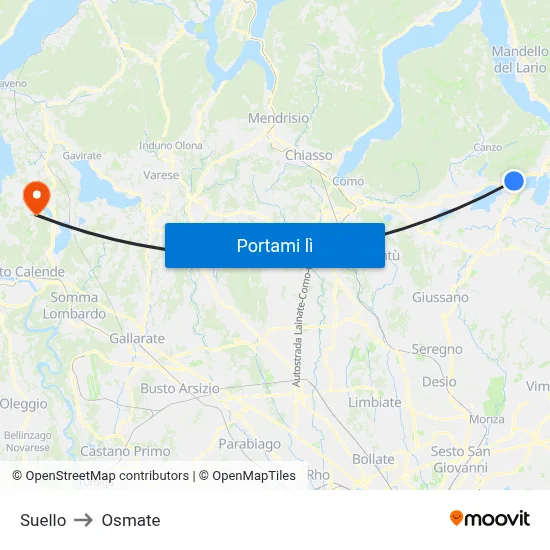 Suello to Osmate map