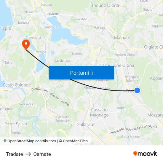 Tradate to Osmate map